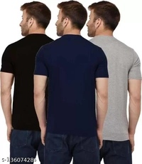 Pack of 3- Plain Mens Polycotton Tshirts-B-NB-WH1002 - Grey Blue Black, XXL 
