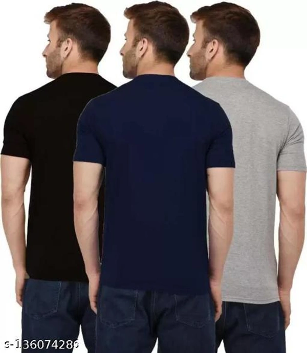 Pack of 3- Plain Mens Polycotton Tshirts-B-NB-WH1002 - Grey Blue Black, XXL 