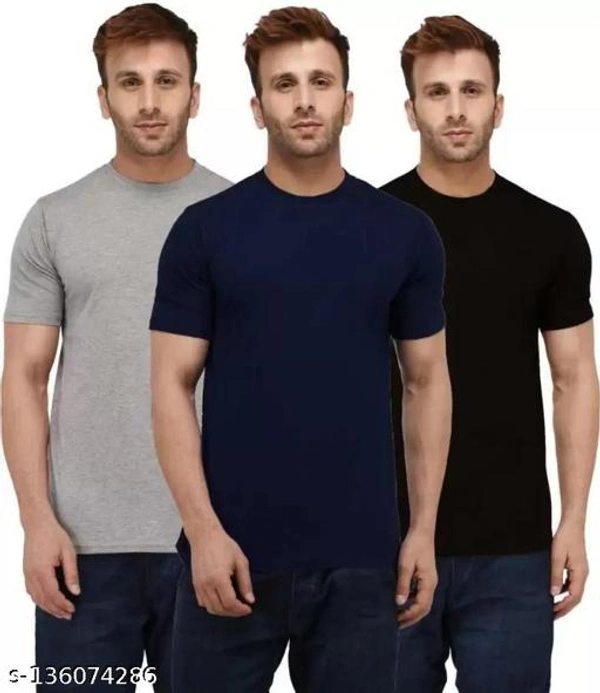 Pack of 3- Plain Mens Polycotton Tshirts-B-NB-WH1002 - Grey Blue Black, 6XL 