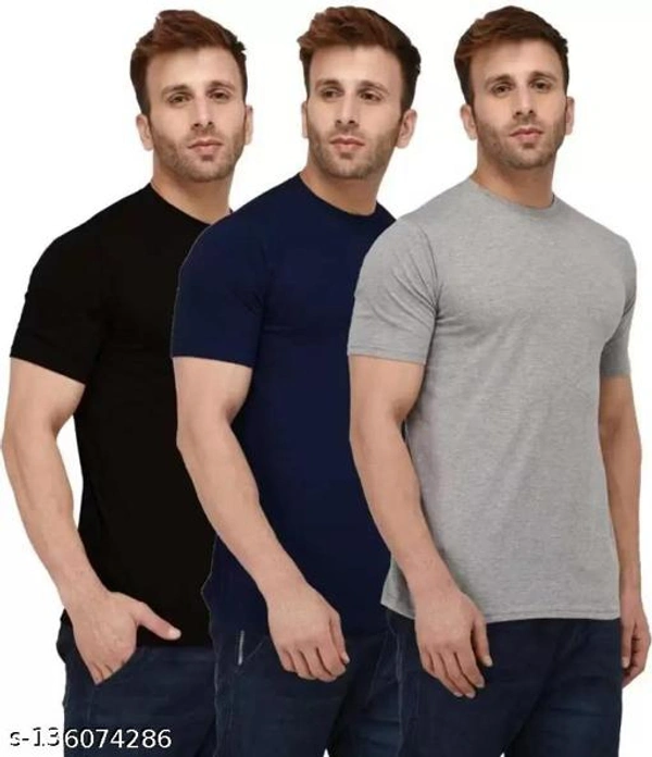 Pack of 3- Plain Mens Polycotton Tshirts-B-NB-WH1002 - Grey Blue Black, 6XL 