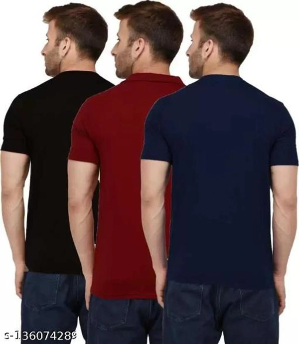 Pack of 3- Plain Mens Polycotton Tshirts-B-NB-LGR1002 - Blue Black Maroon, L 