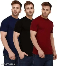 Pack of 3- Plain Mens Polycotton Tshirts-B-NB-LGR1002 - Blue Black Maroon, 5XL 