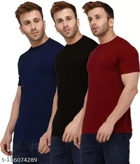 Pack of 3- Plain Mens Polycotton Tshirts-B-NB-LGR1002 - Blue Black Maroon, 7XL 