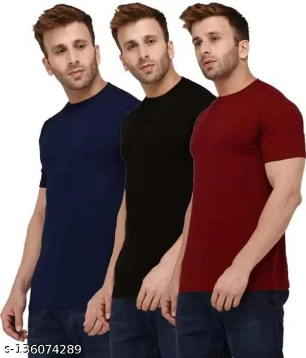 Pack of 3- Plain Mens Polycotton Tshirts-B-NB-LGR1002 - Blue Black Maroon, 7XL 