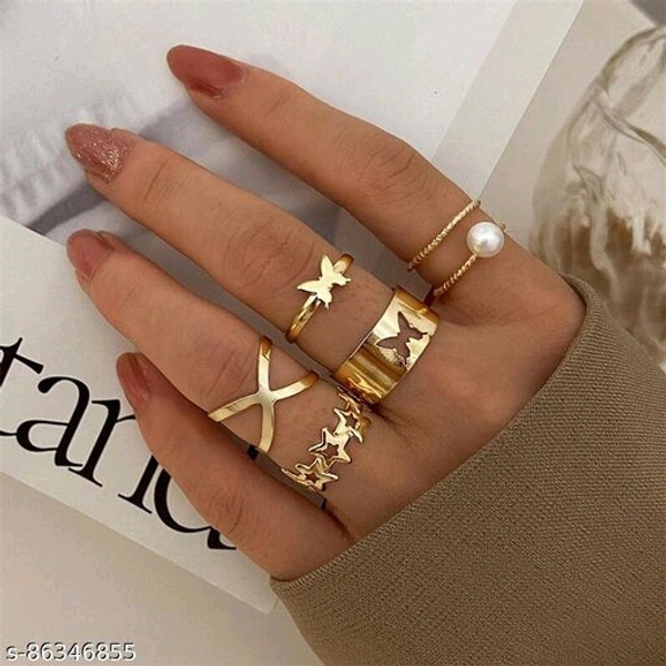 Jewels Galaxy Jewellery for Women Gold Plated Rings Combo - Free Size