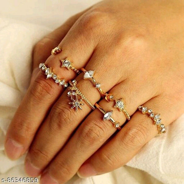 Jewels Galaxy Jewellery For Women Gold Plated Gold-Toned Rings Set of 5 - Free Size