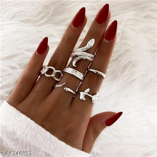 Jewels Galaxy Jewellery For Women Silver Plated Black-Toned Rings Set of 6 - Free Size