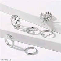 Jewels Galaxy Jewellery For Women Silver Plated Black-Toned Rings Set of 6 - Free Size