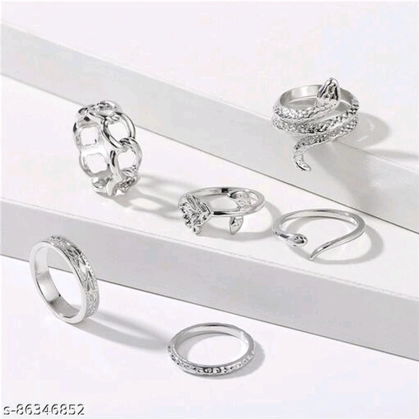 Jewels Galaxy Jewellery For Women Silver Plated Black-Toned Rings Set of 6 - Free Size