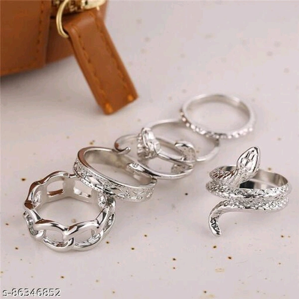 Jewels Galaxy Jewellery For Women Silver Plated Black-Toned Rings Set of 6 - Free Size