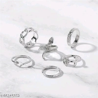 Jewels Galaxy Jewellery For Women Silver Plated Black-Toned Rings Set of 6 - Free Size