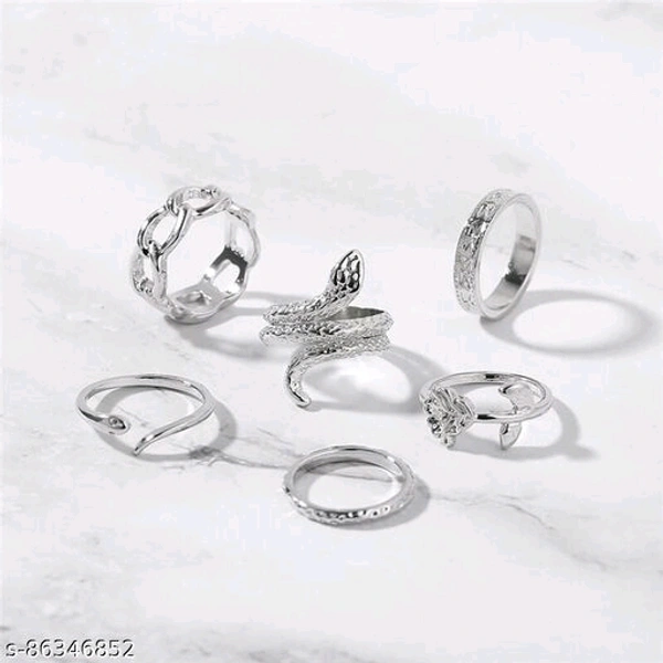 Jewels Galaxy Jewellery For Women Silver Plated Black-Toned Rings Set of 6 - Free Size