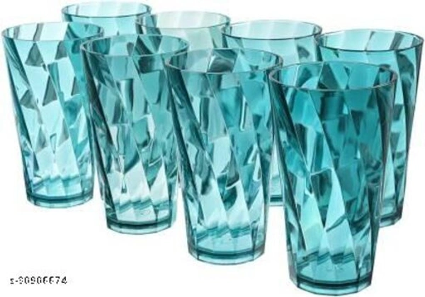 (Pack of 8) TWISTER Shape Unbreakable Plastic Glasses Glass Set  (300 ml, Plastic) || Blue color - Free Size