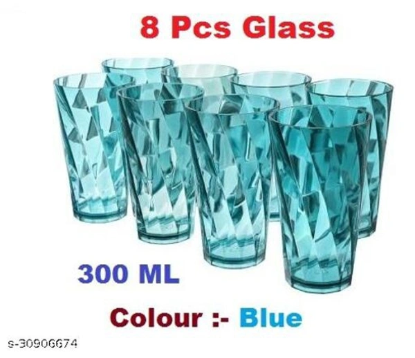 (Pack of 8) TWISTER Shape Unbreakable Plastic Glasses Glass Set  (300 ml, Plastic) || Blue color - Free Size