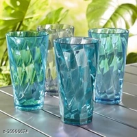 (Pack of 8) TWISTER Shape Unbreakable Plastic Glasses Glass Set  (300 ml, Plastic) || Blue color - Free Size