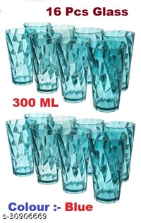 (Pack of 8) TWISTER Shape Unbreakable Plastic Glasses Glass Set  (300 ml, Plastic) || Blue color - Free Size
