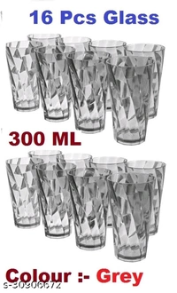 (Pack of 16) TWISTER Shape Unbreakable Plastic Glasses Glass Set  (300 ml, Plastic) || Blue color - Free Size
