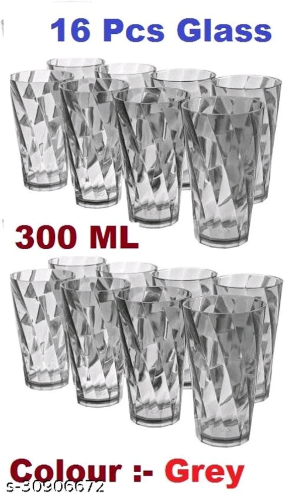 (Pack of 16) TWISTER Shape Unbreakable Plastic Glasses Glass Set  (300 ml, Plastic) || Blue color - Free Size
