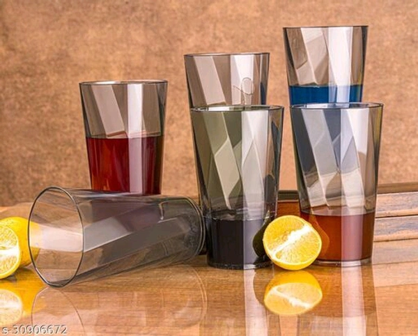 (Pack of 6) Premium Quality Poly carbonate stylish Transparent Gass Glass set - Free Size 
