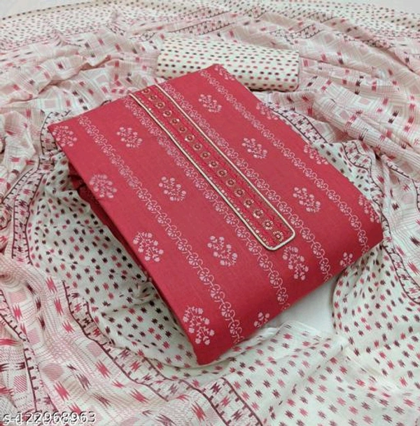Unstitched Cambric Cotton Salwar Suit Material Printed - Red, Un Stitched