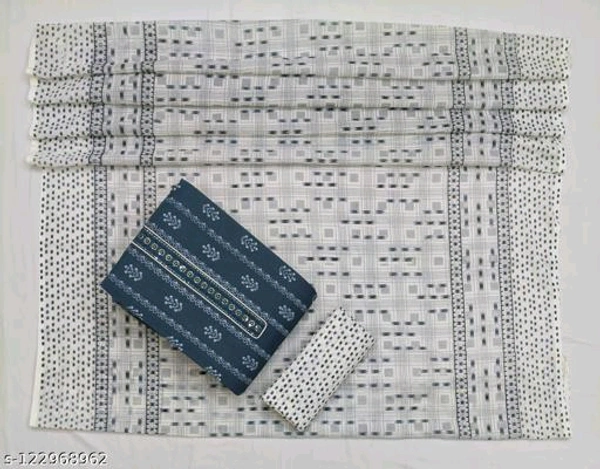 Unstitched Cambric Cotton Salwar Suit Material Printed - Nevy Blue, Un Stitched