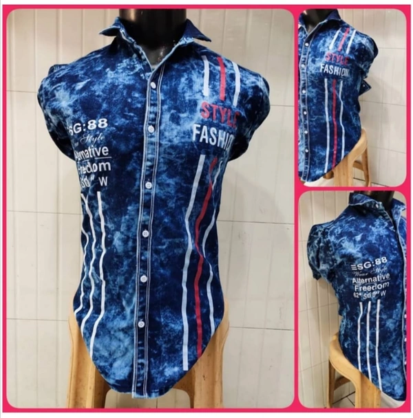 Name : Cargo Denim Shirt For Men - L