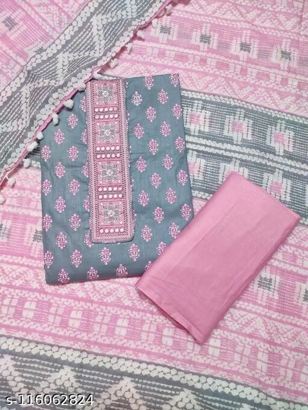 Shimti Trendy Embroidered Printed Cotton Suit Salwar with Cotton Printed Dupatta - Baby Pink, Un Stitched