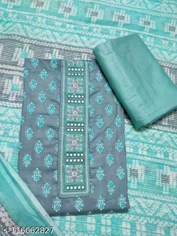 Shimti Trendy Embroidered Printed Cotton Suit Salwar with Cotton Printed Dupatta - Aquamarine, Un Stitched