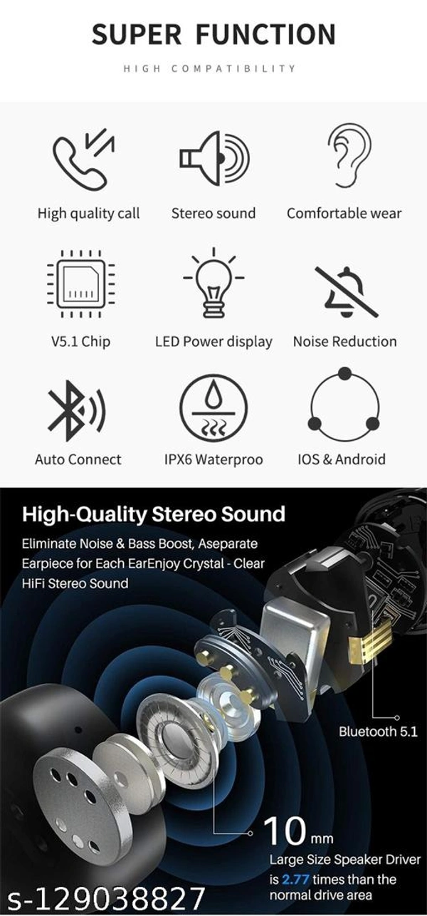 Boat realme jbl Samsung vivo sony  oneplus mi  ubon redmi  Apple noise headphone airpods tws earphone headphone earbuds  neckband headset - Free Size 