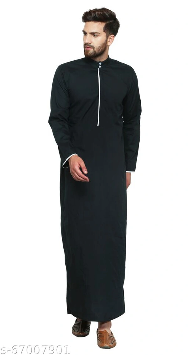Men Black Solid Thobe Style Kurta - Black, M