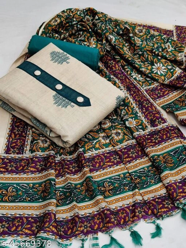 Khadi cotton with print dupatta - Unstitched