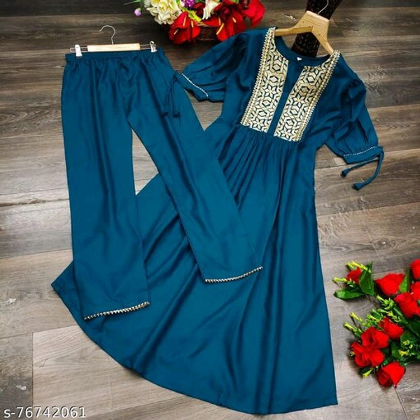 kurti with pants cotton - Blue, M