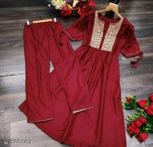 kurti with pants cotton - Red, XL