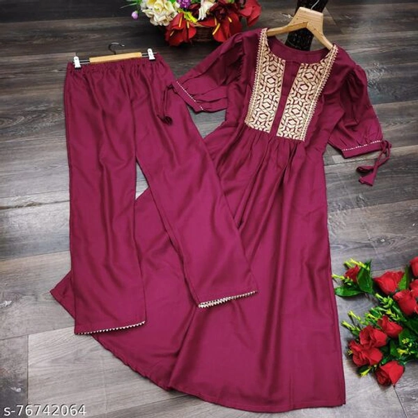 kurti with pants cotton - Pink, XL