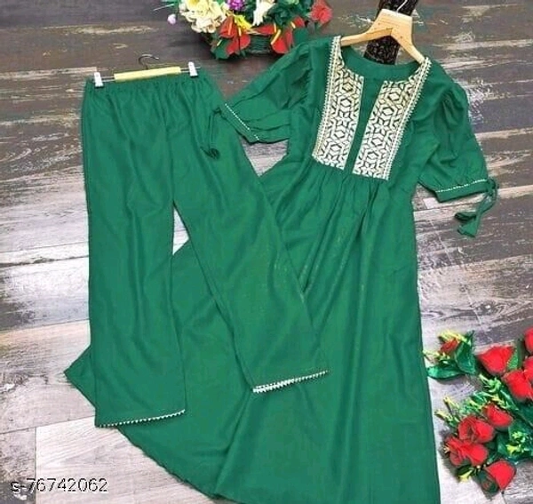 kurti with pants cotton - Green, XL