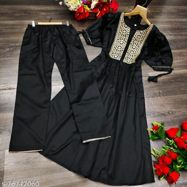 kurti with pants cotton - Black, XXL