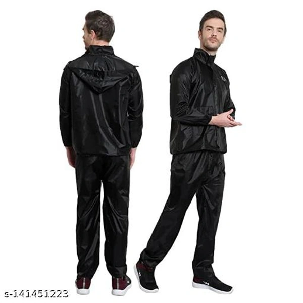 Men's Stylish Rainsuit/Rainwear/Raincoat/Barsaticoat 100% Waterproof Along With Hood and Side Pocket With Storage Bag(Black Colour) - XL