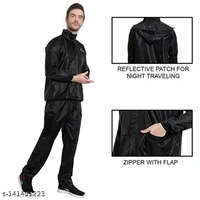 Men's Stylish Rainsuit/Rainwear/Raincoat/Barsaticoat 100% Waterproof Along With Hood and Side Pocket With Storage Bag(Black Colour) - XL