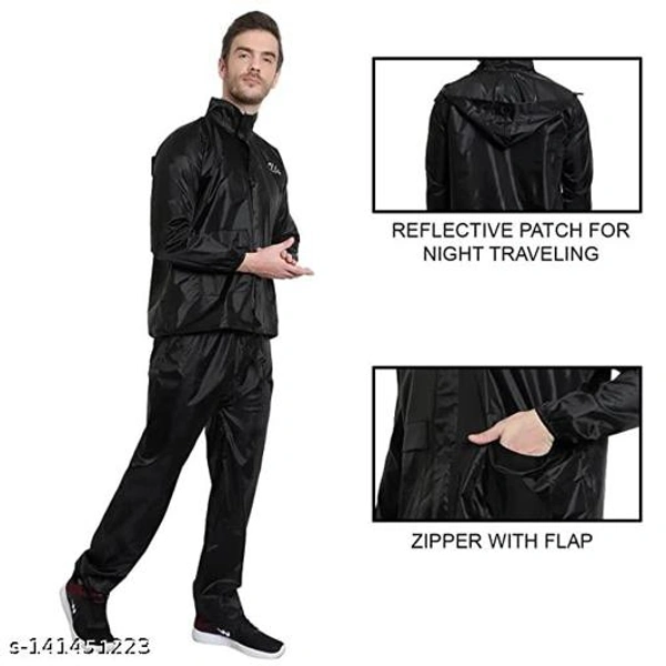 Men's Stylish Rainsuit/Rainwear/Raincoat/Barsaticoat 100% Waterproof Along With Hood and Side Pocket With Storage Bag(Black Colour) - XL