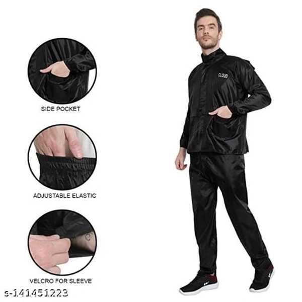 Men's Stylish Rainsuit/Rainwear/Raincoat/Barsaticoat 100% Waterproof Along With Hood and Side Pocket With Storage Bag(Black Colour) - XL