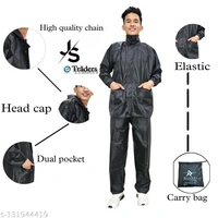 Js trader's Men's Stylish Rainsuit/Rainwear/Raincoat/Barsaticoat 100% Waterproof Along With Hood and Side Pocket With Storage Bag(Black Colour)&(Nevy Blue Colour) - Black, Free Size