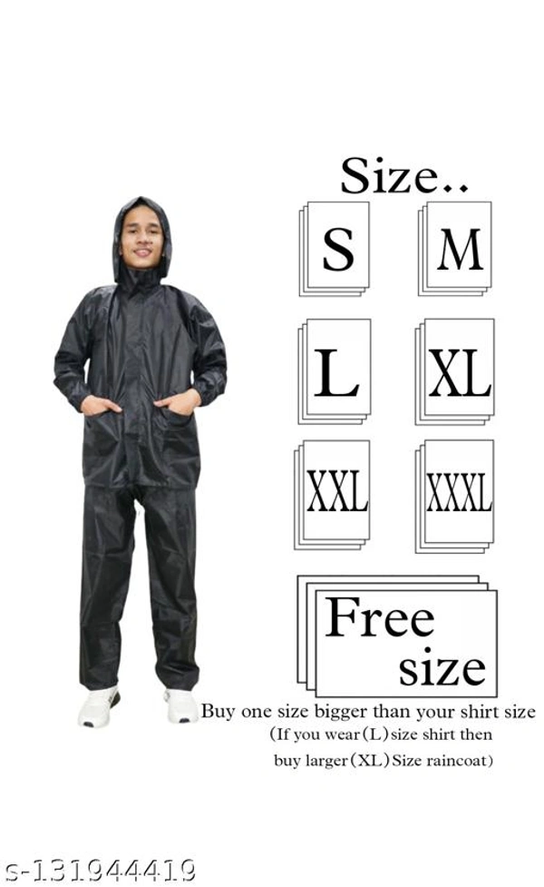 Js trader's Men's Stylish Rainsuit/Rainwear/Raincoat/Barsaticoat 100% Waterproof Along With Hood and Side Pocket With Storage Bag(Black Colour)&(Nevy Blue Colour) - Black, Free Size