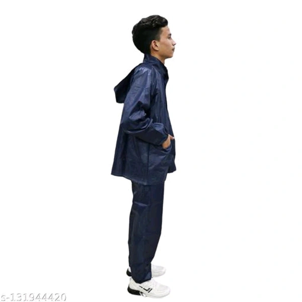 Js trader's Men's Stylish Rainsuit/Rainwear/Raincoat/Barsaticoat 100% Waterproof Along With Hood and Side Pocket With Storage Bag(Black Colour)&(Nevy Blue Colour) - Nevy Blue, M