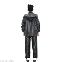 Js trader's Men's Stylish Rainsuit/Rainwear/Raincoat/Barsaticoat 100% Waterproof Along With Hood and Side Pocket With Storage Bag(Black Colour)&(Nevy Blue Colour) - Black, L