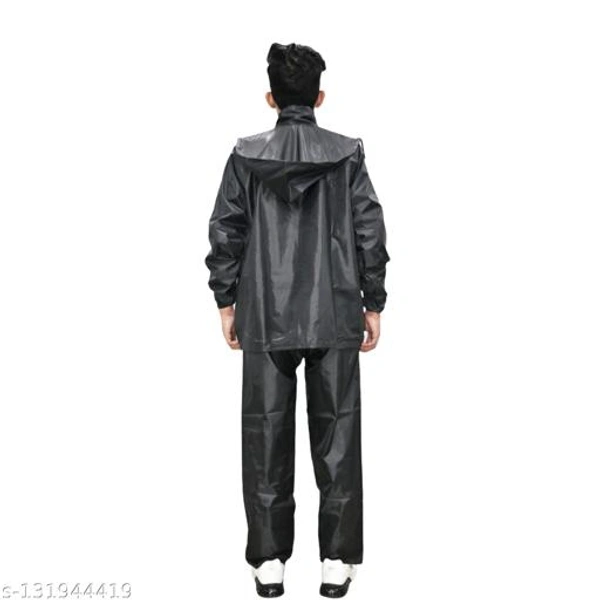 Js trader's Men's Stylish Rainsuit/Rainwear/Raincoat/Barsaticoat 100% Waterproof Along With Hood and Side Pocket With Storage Bag(Black Colour)&(Nevy Blue Colour) - Black, L