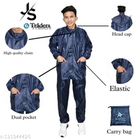 Js trader's Men's Stylish Rainsuit/Rainwear/Raincoat/Barsaticoat 100% Waterproof Along With Hood and Side Pocket With Storage Bag(Black Colour)&(Nevy Blue Colour) - Nevy Blue, XXL