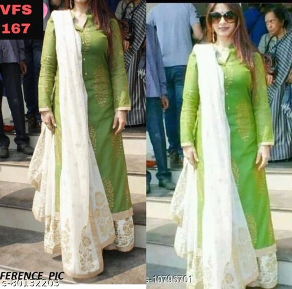 Rayon A - Line Trending Green Gold Printed Kurta With Plazzo And Dupata  - L