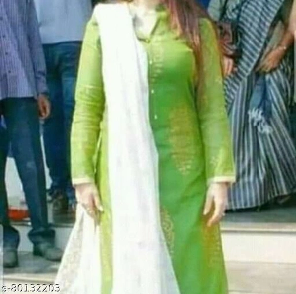 Rayon A - Line Trending Green Gold Printed Kurta With Plazzo And Dupata  - L