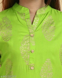 Rayon A - Line Trending Green Gold Printed Kurta With Plazzo And Dupata  - L