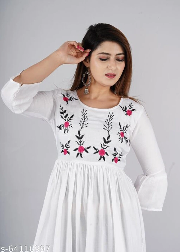 MAX Women solid rayon fabric with embroider in yoke trending top  - S, White, Rayon